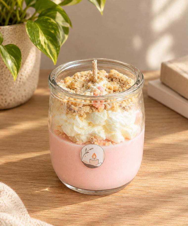 Vela de postre en tarro con nata y crumble